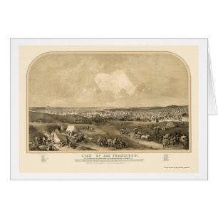 San Francisco panorama- karta för CA - 1851 Hälsningskort