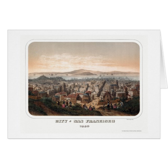 San Francisco panorama- karta för CA - 1860 Hälsningskort (Framsidan Horizontal)