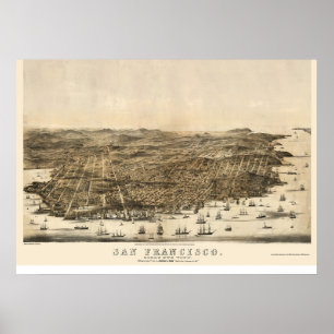 San Francisco panorama- karta för CA - 1864 Poster