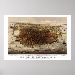 San Francisco panorama- karta för CA - 1878 Poster