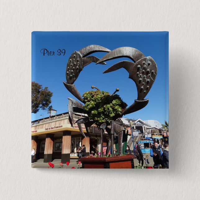 San Francisco Pier 39 Crab Statue Pinback-knapp Knapp (Framsida)