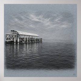 San Francisco Pier och dimma Arkivritning Tryck