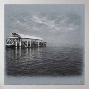 San Francisco Pier och dimma Arkivritning Tryck