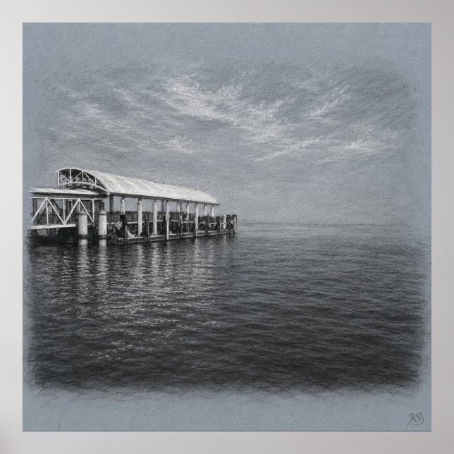 San Francisco Pier och dimma Arkivritning Tryck (Framsidan)