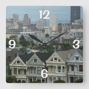 San Francisco Postcard Row City Scene-foto Fyrkantig Klocka
