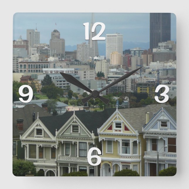 San Francisco Postcard Row City Scene-foto Fyrkantig Klocka (Framsida)