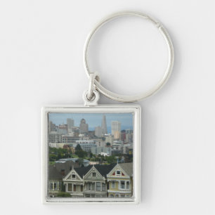 San Francisco Postcard Row City Scene-foto Fyrkantig Silverfärgad Nyckelring