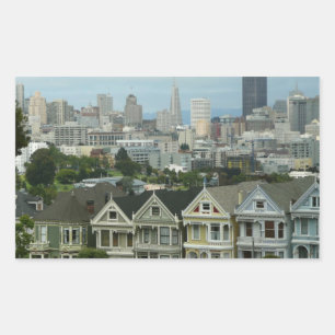 San Francisco Postcard Row City Scene-foto Rektangulärt Klistermärke
