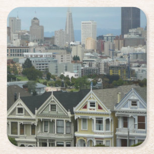 San Francisco Postcard Row City Scene-foto Underlägg Papper Kvadrat