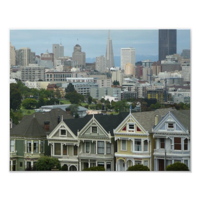 San Francisco Postcard Row Stadsscen Fotografering Fototryck (Framsidan)