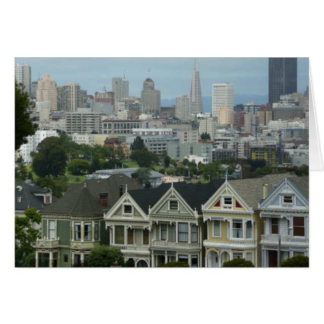 San Francisco Postcard Row Stadsscen Fotografering Hälsningskort (Framsidan Horizontal)