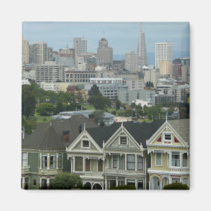 San Francisco Postcard Row Stadsscen Fotografering Magnet