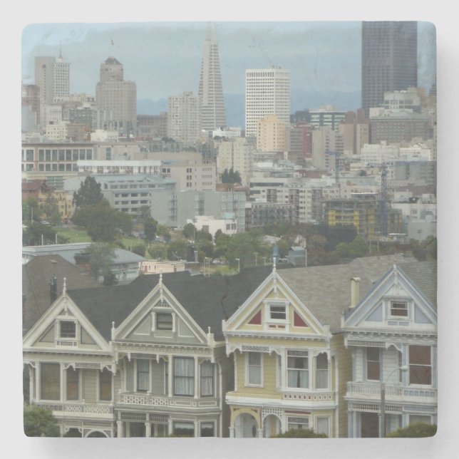 San Francisco Postcard Row Stadsscen Fotografering Stenunderlägg (Framsidan)