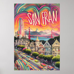San Francisco Psychedelic Rainbow Art Skriv ut Poster