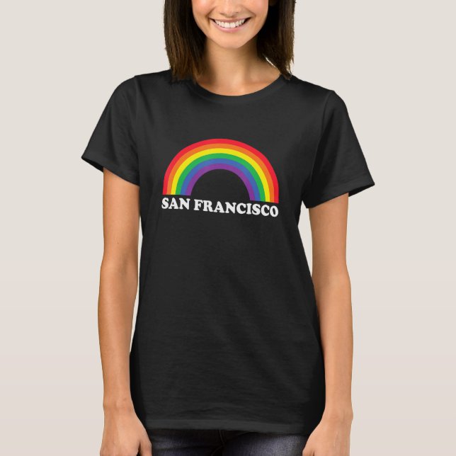 San Francisco Rainbow LGBTQ Gay Pride Lesbians Que T Shirt (Framsida)