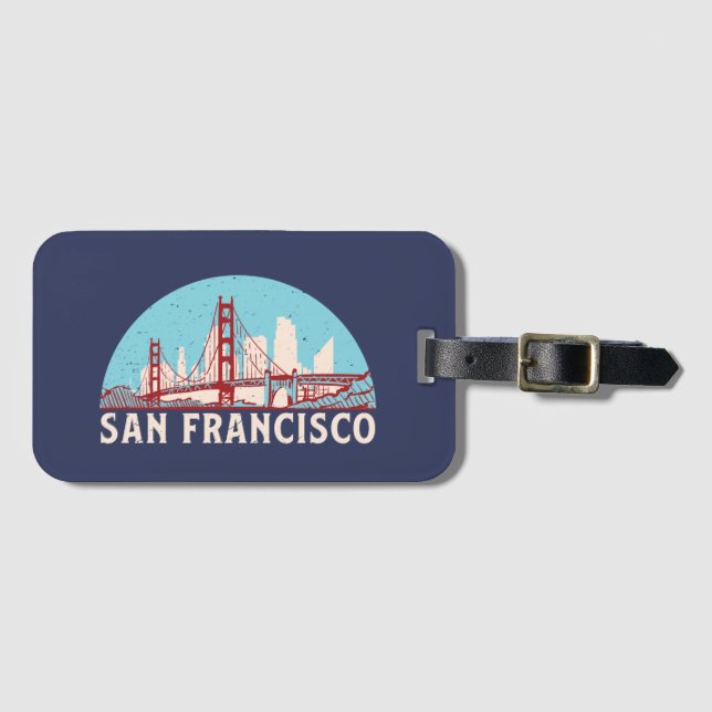 San Francisco Retro City Skyline Vintage Cityscape Bagagebricka (Framsida horisontal)