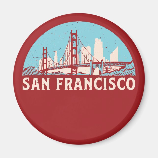 San Francisco Retro City Skyline Vintage Cityscape Magnet (Framsidan)