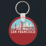 San Francisco Retro City Skyline Vintage Cityscape Nyckelring<br><div class="desc">Vintage- och reflexritorier med vackra skyliner, attraktion och cityscape-konst. Coola skyscraper och byggnad silhuette illustrerar handelsvara för turister och resenärer. Perfekt som souvenir att ta med sig hem när man reser värld runt. Spara minnet av din resa och semester med familj och vänner. Bakgrunden till färg kan anpassas till färg....</div>