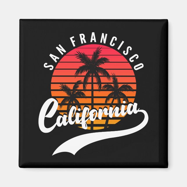 San Francisco Retro Sunset och Handflatan Träd Mag Magnet (Framsidan)