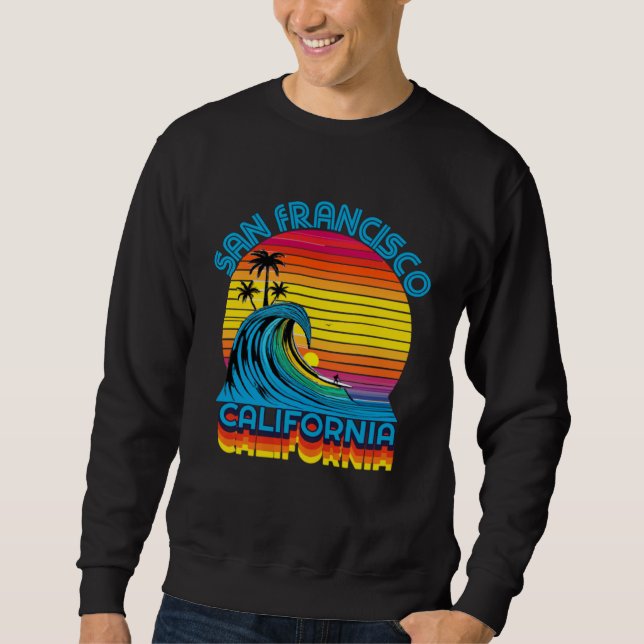 San Francisco Retro Throwback Surf & Beach Souveni Lång Ärmad Tröja (Framsida)