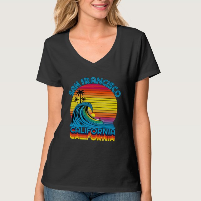 San Francisco Retro Throwback Surf & Beach Souveni T Shirt (Framsida)