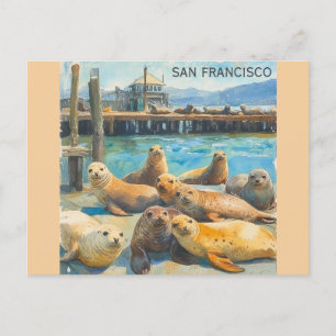 San Francisco Sea Lejon Pier 39 Vattenfärg Vykort