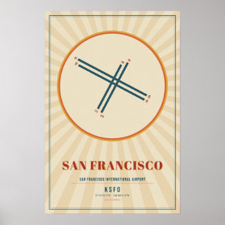 San Francisco SFO Landningsbanekarta Affisch | Ret