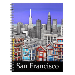 San Francisco Skyline Färgad Line Art Anteckningsbok