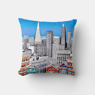 San Francisco Skyline Färgad Line Art Kudde