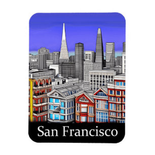 San Francisco Skyline Färgad Line Art Magnet
