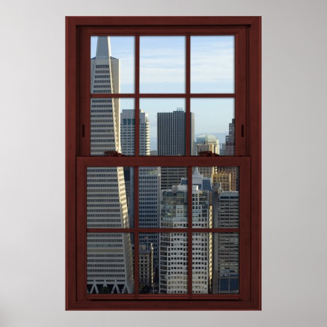 San Francisco Skyline Faux Cherry Wood Window Poster (Framsidan)