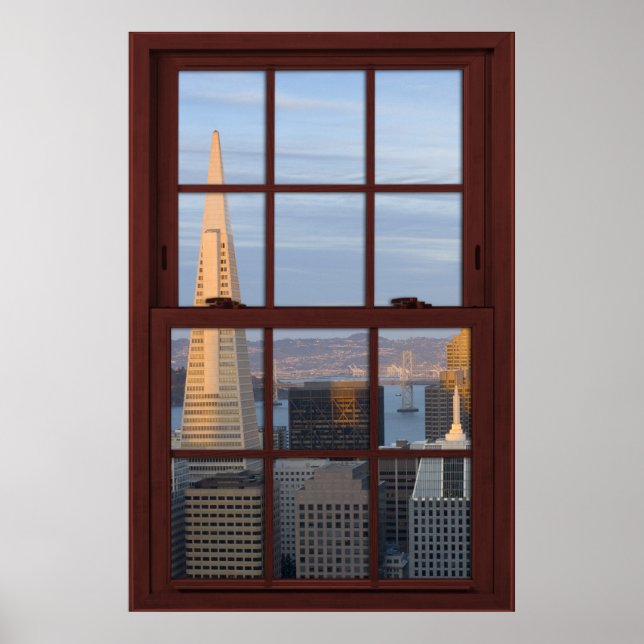 San Francisco Skyline Faux Cherry Wood Window Poster (Framsidan)