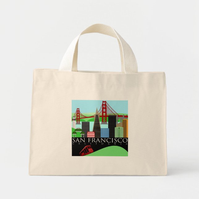 San Francisco Skyline Illustration Bag Mini Tygkasse (Framsidan)