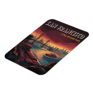 San Francisco Skyline med Golden Grind Bridge Magnet