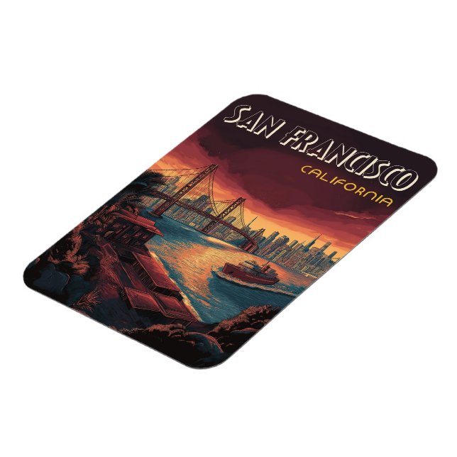 San Francisco Skyline med Golden Grind Bridge Magnet (Vänstra Sidan)