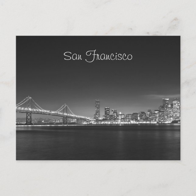 San Francisco Skyline Night Photo Postcard Vykort (Framsida)
