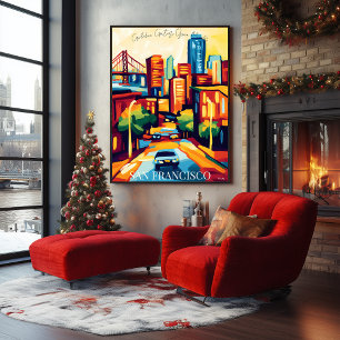 San Francisco Skyline och Golden Gate i Favist Poster