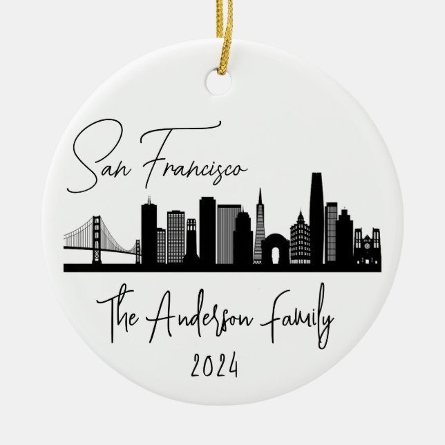 San Francisco Skyline Ornament, San Francisco Träd Julgransprydnad Keramik (Framsidan)