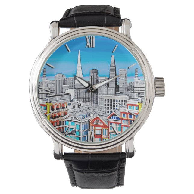 San Francisco Skyline Poster Art Armbandsur (Framsida)