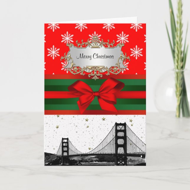 San Francisco Skyline Red Snowflake jul Helgkort (Framsida)