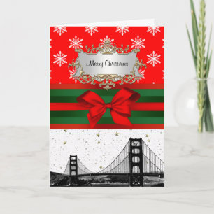 San Francisco Skyline Red Snowflake jul Helgkort
