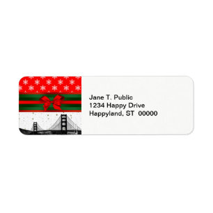 San Francisco Skyline Red Snowflake-jul Returadress Etikett