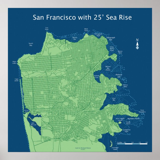 San Francisco Streets med 25 ft Stiga upp havsnivå Poster (Framsidan)