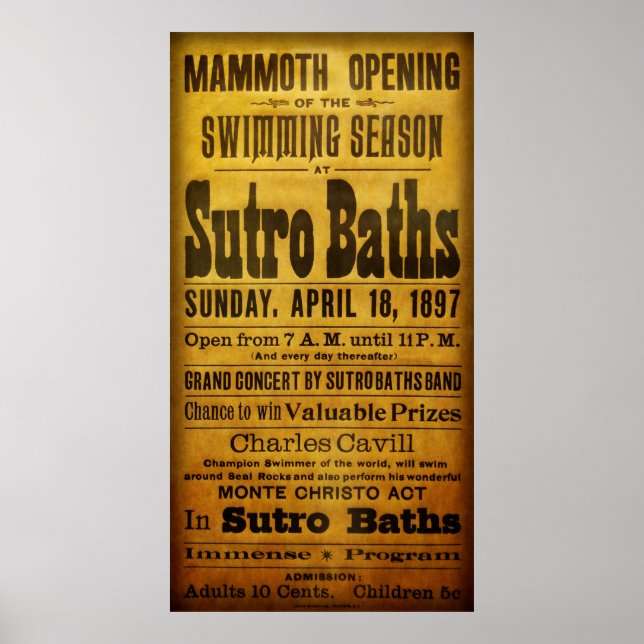 SAN FRANCISCO SUTRO BATHS OPEN 1897 POSTER (Framsidan)