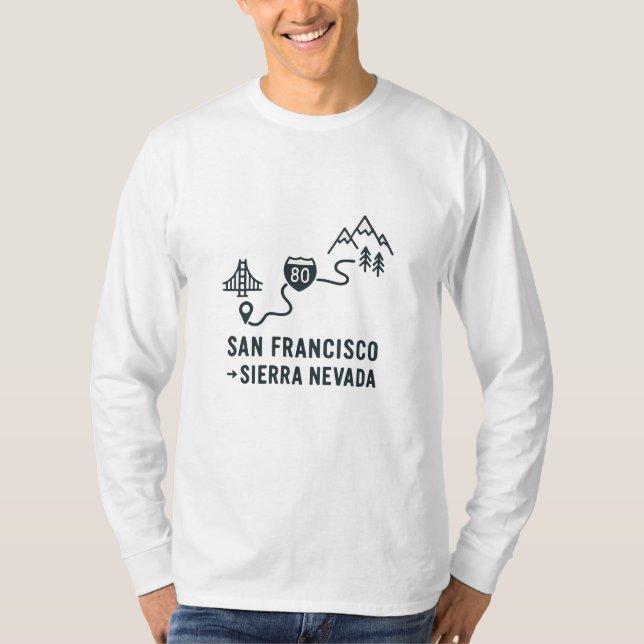 San Francisco to Sierra Nevada Route Design  T Shirt (Framsida)