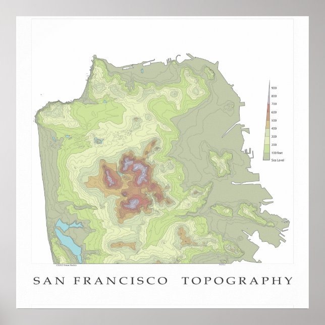 San Francisco Topo Karta - Vit 24 x 24 Poster (Framsidan)