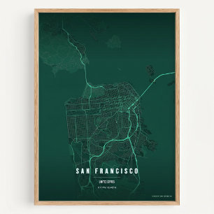 San Francisco tryckt kartvägg Poster Present