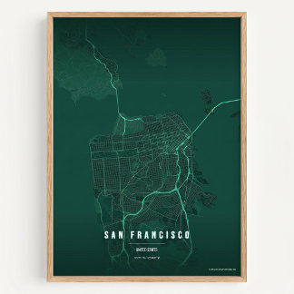 San Francisco tryckt kartvägg Poster Present
