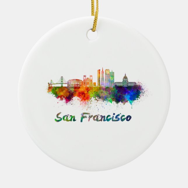 San Francisco V2-skylin vattenfärgskopia Julgransprydnad Keramik (Framsidan)