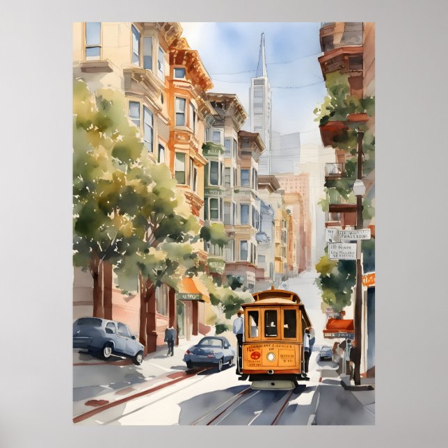 San Francisco vattencolor art Poster (Framsidan)